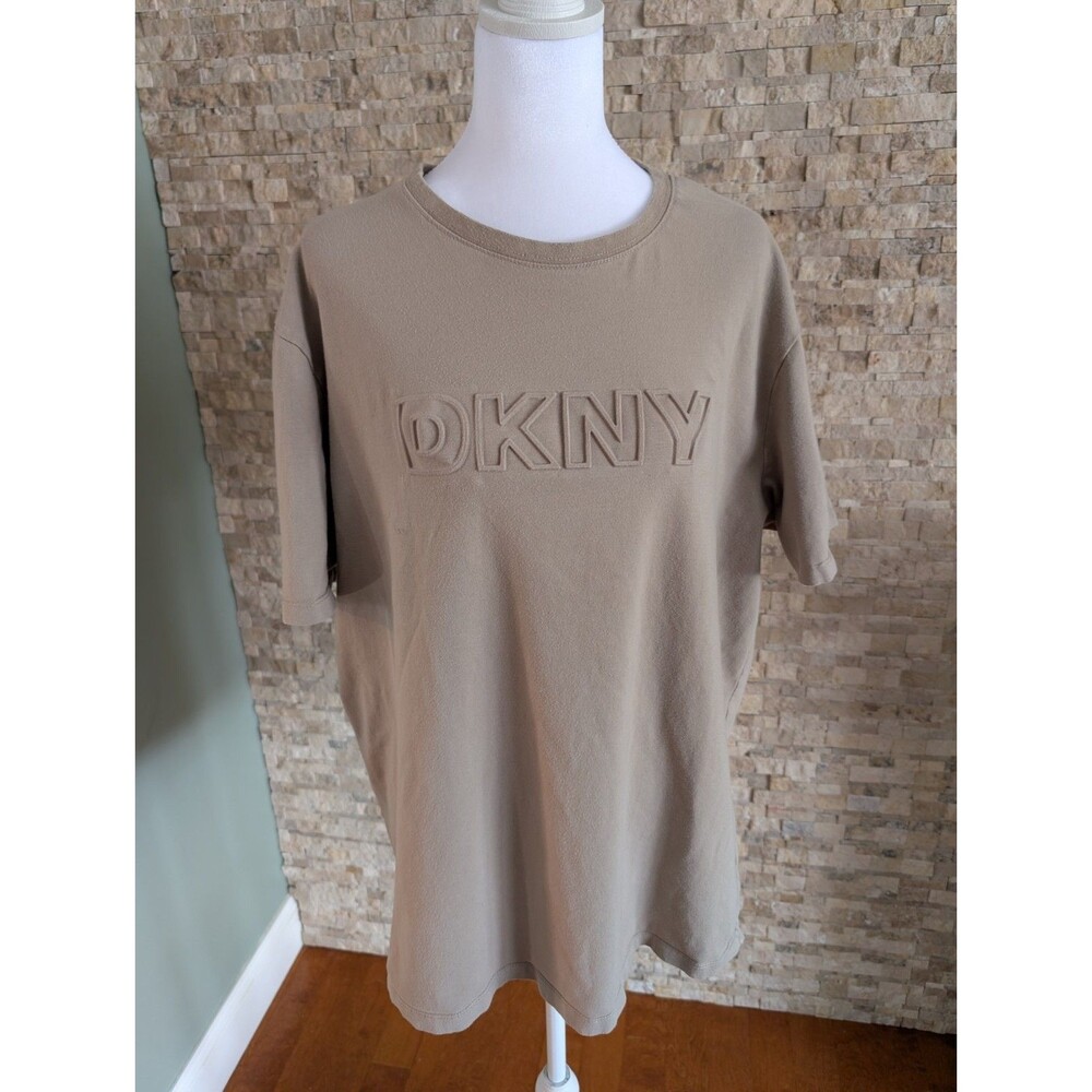 DKNY Y2K Beigecore Minimal Streetwear Korean Techwear Brown Tan Tee Shirt